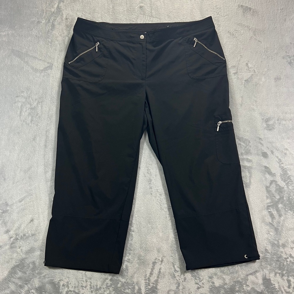 Zenergy by Chico's Cargo Pants Women 3 Black Stretch Zip Pockets Athletic Crop
